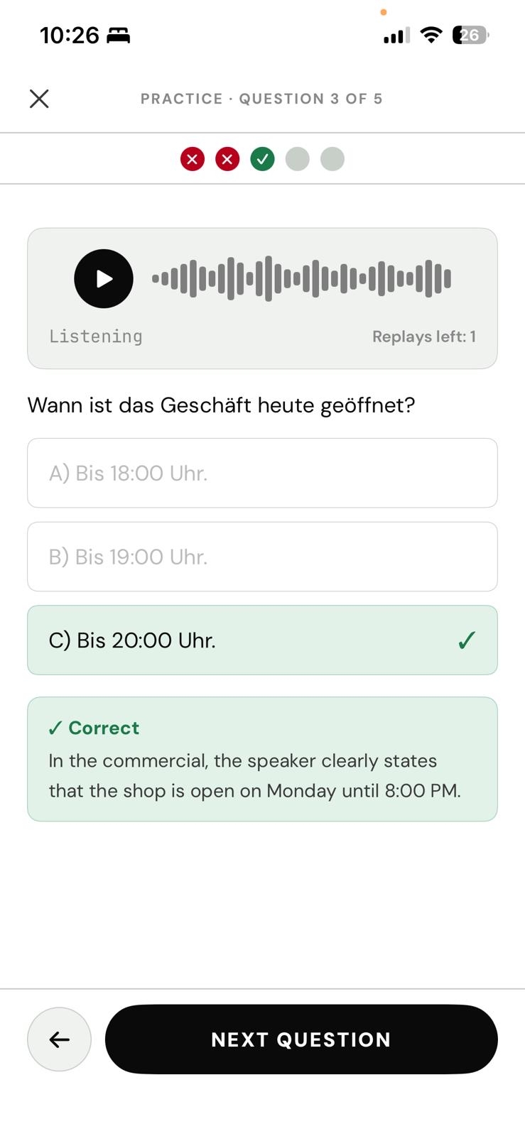 Listening audio player