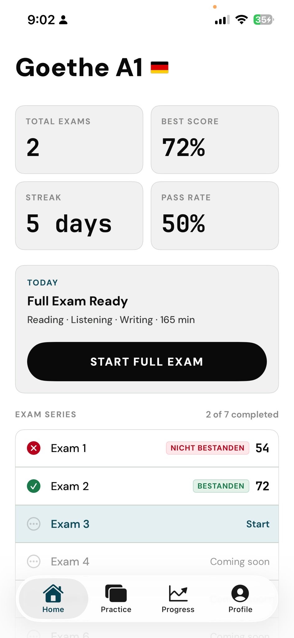 Practice exam list